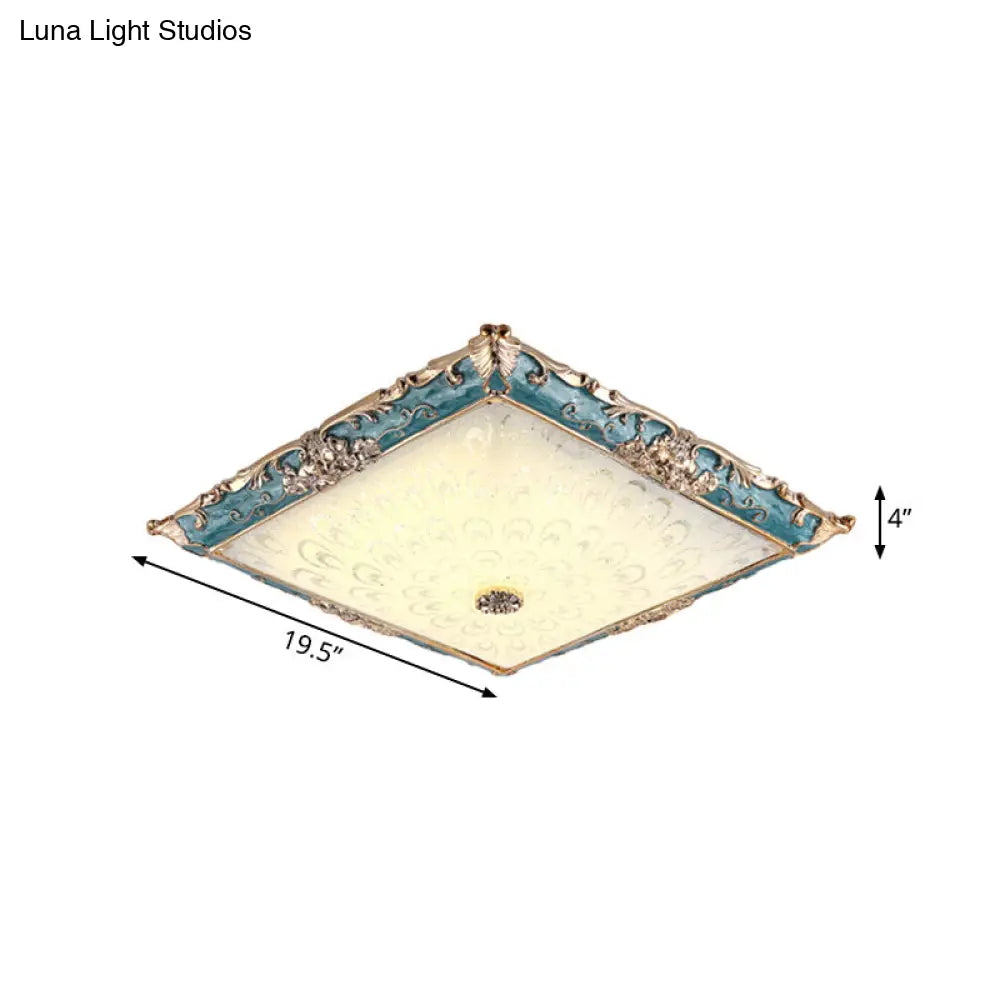 Green Led Flush Mount Ceiling Light With White Glass - Traditional Square Fixture 16/19.5 Width