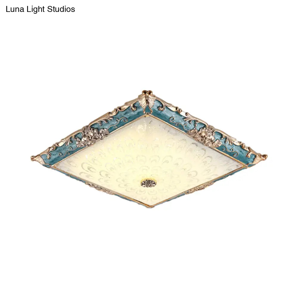 Green Led Flush Mount Ceiling Light With White Glass - Traditional Square Fixture 16/19.5 Width