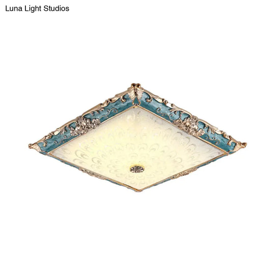 Green Led Flush Mount Ceiling Light With White Glass - Traditional Square Fixture 16’/19.5’ Width