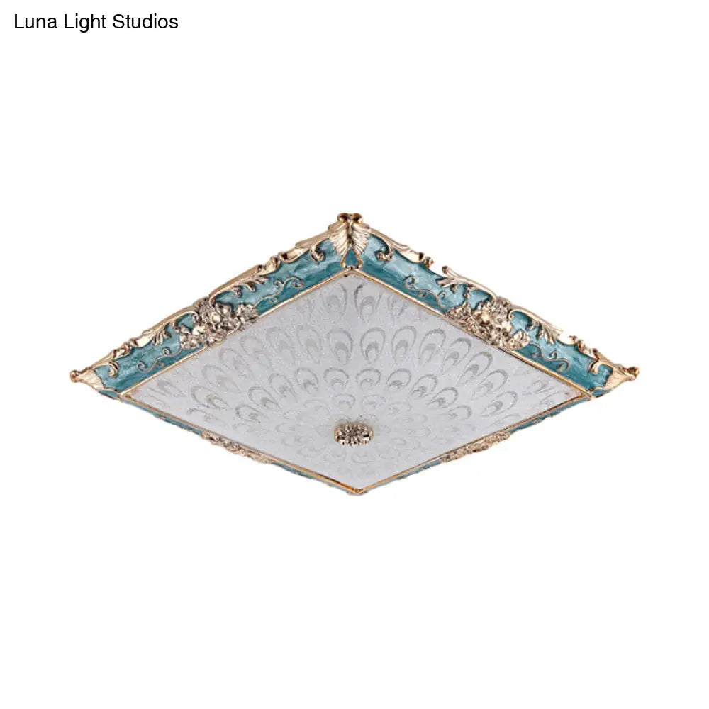 Green Led Flush Mount Ceiling Light With White Glass - Traditional Square Fixture 16/19.5 Width