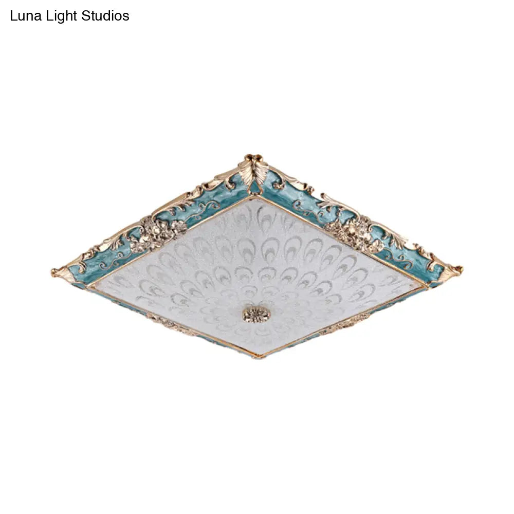 Green Led Flush Mount Ceiling Light With White Glass - Traditional Square Fixture 16’/19.5’ Width
