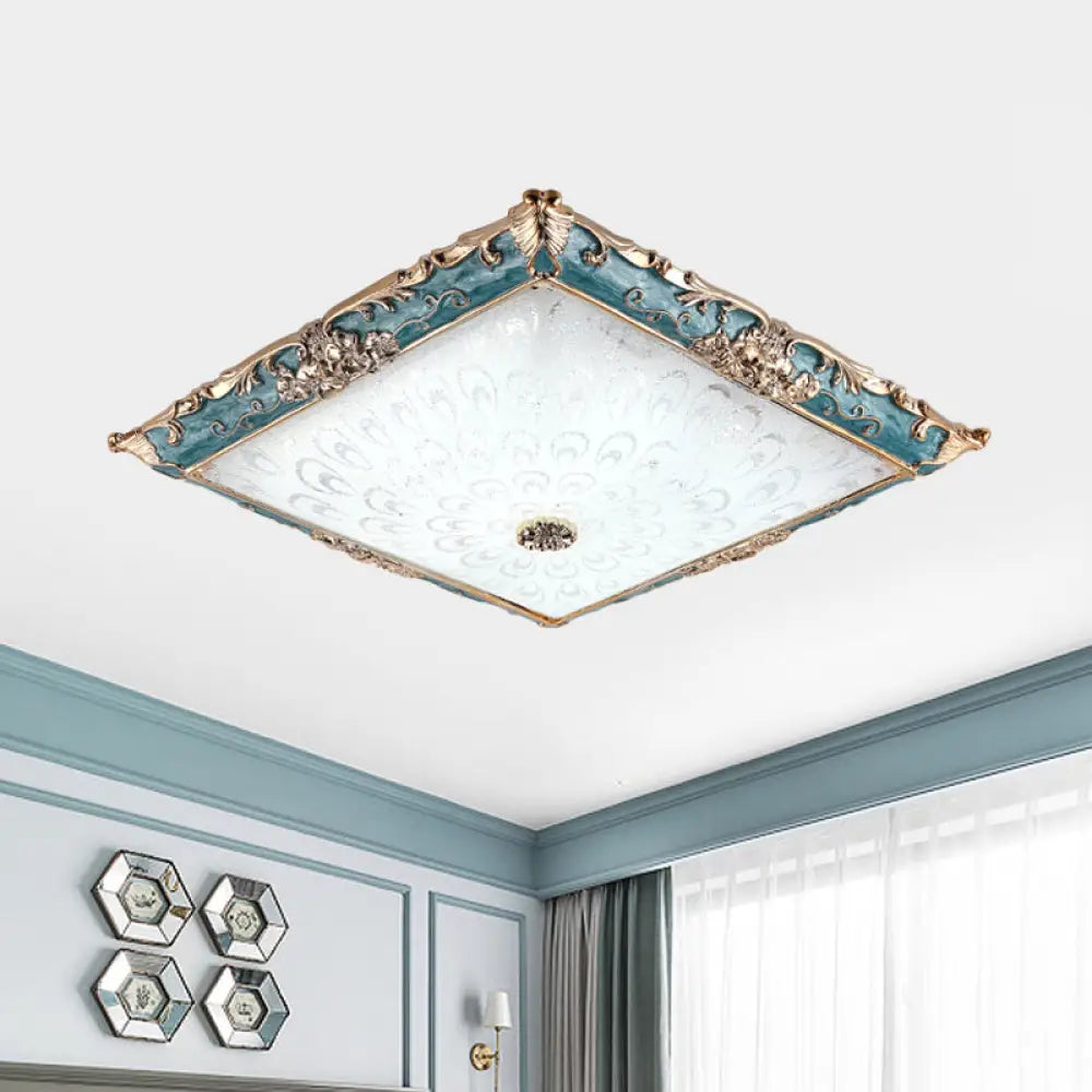 Green Led Flush Mount Ceiling Light With White Glass - Traditional Square Fixture 16’/19.5’