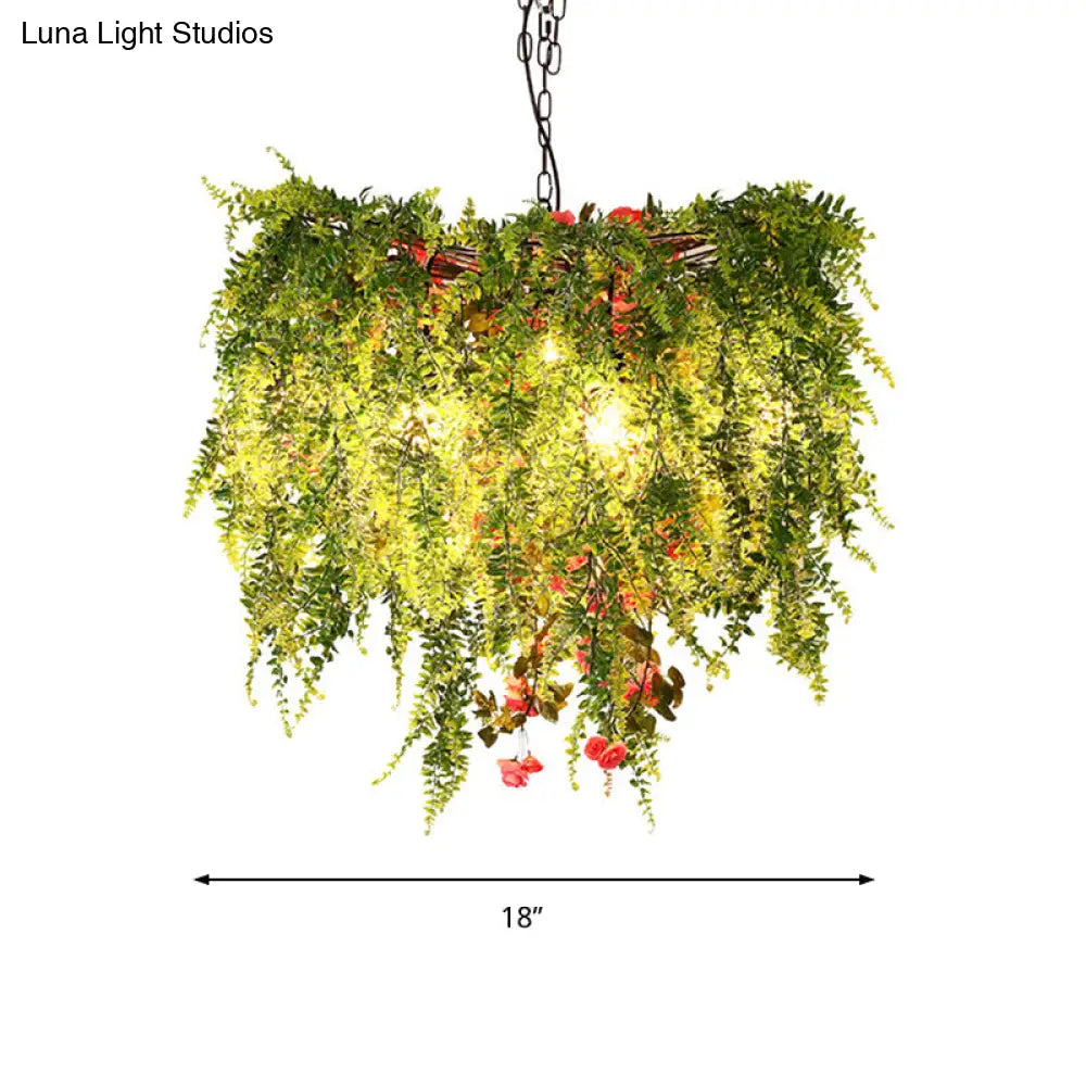 Green Led Industrial Metal Chandelier With Plant Decoration - 18’/23.5’/31.5’ Wide