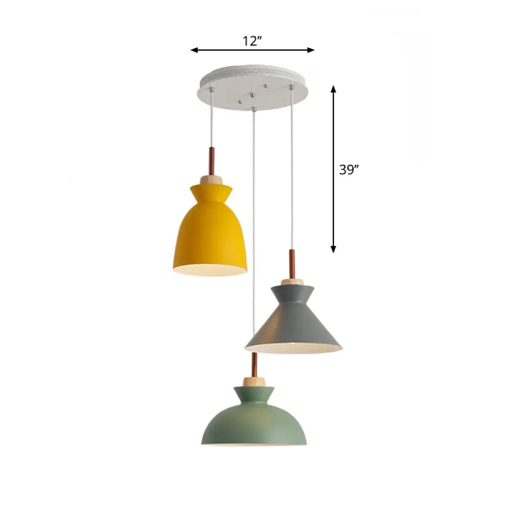 Green Macaron Cluster Pendant Metal Ceiling Hang Lamp With 3 Lights - Kitchen/Dining Room Cookware