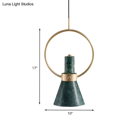 Green Marble Flared Pendant Light With Gold Ring - Nordic Style Ceiling Lamp (1 Bulb)