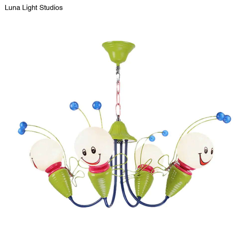 Green Metal Caterpillar Cartoon Kindergarten Chandelier: Cute Hanging Light