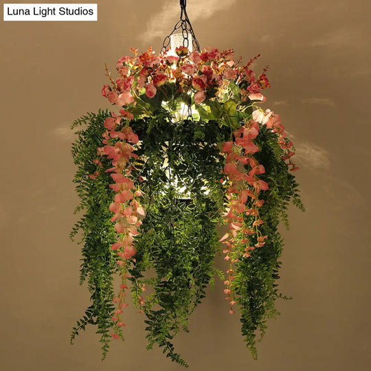 Green Metal Hanging Chandelier With Industrial Pendant Lighting - 4 Heads Decorative Plant Fixture