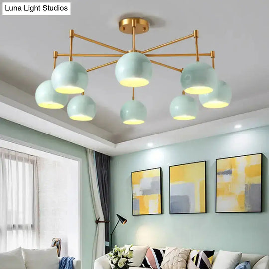 Green Metal Modernist Semi Flush Globe Ceiling Light With Radial Arm - Ideal For Living Room