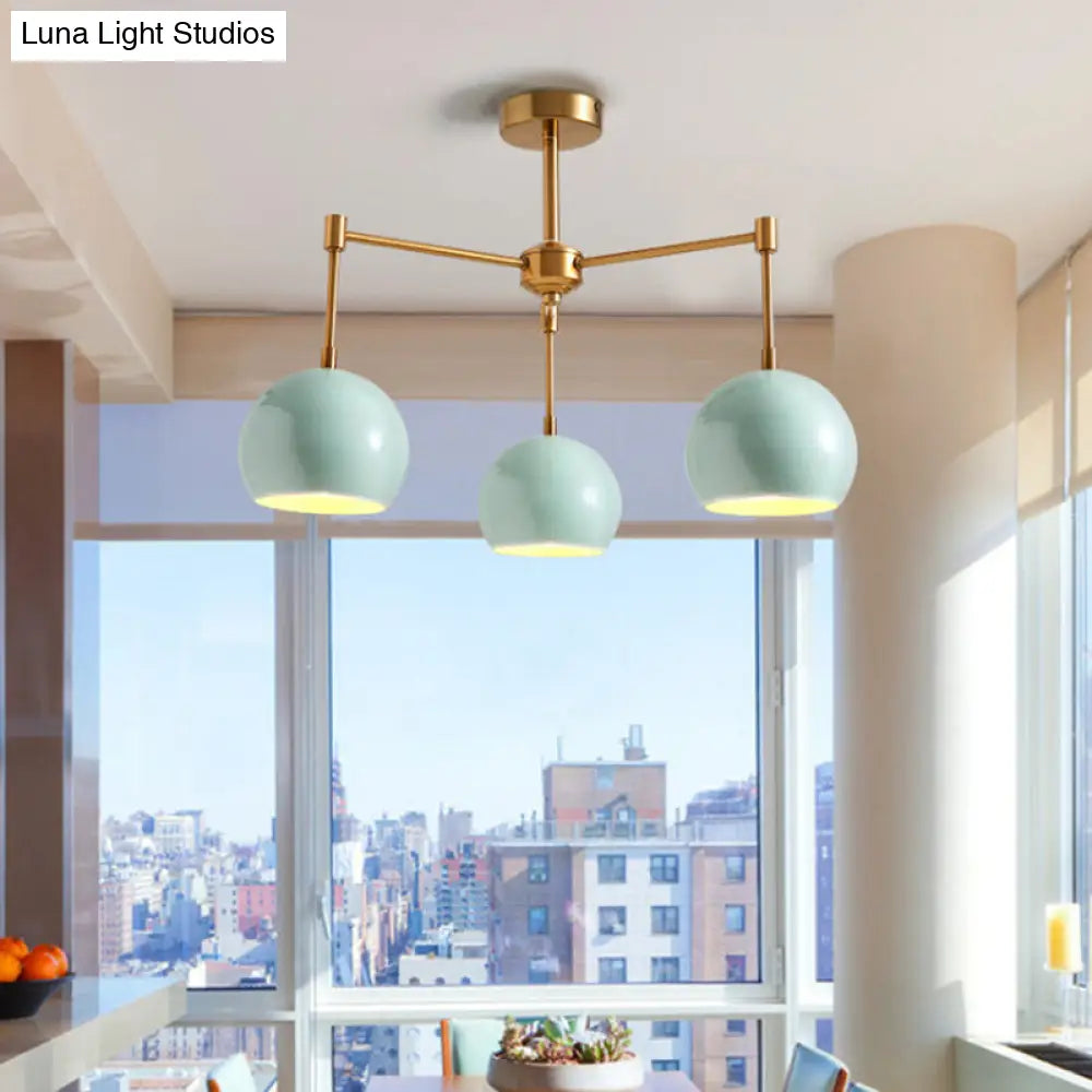 Green Metal Modernist Semi Flush Globe Ceiling Light With Radial Arm - Ideal For Living Room 3 /