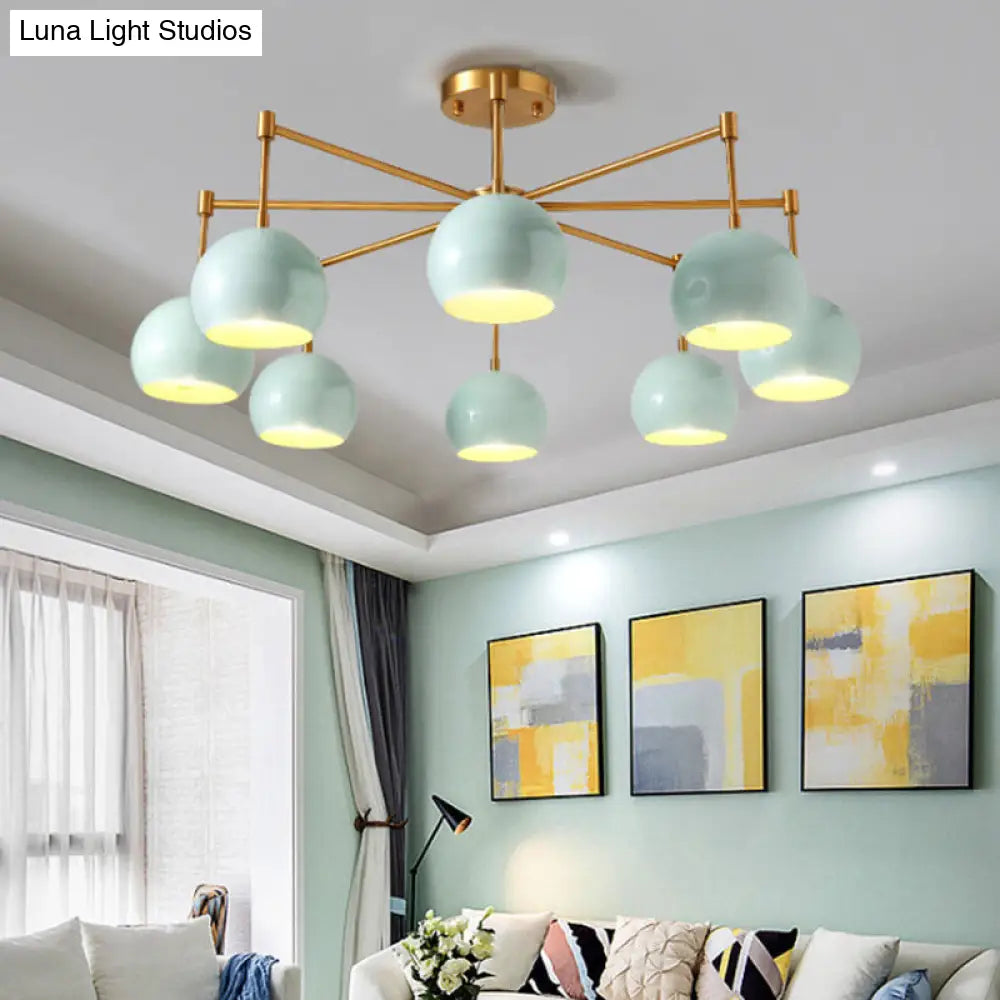 Green Metal Modernist Semi Flush Globe Ceiling Light With Radial Arm - Ideal For Living Room 8 /