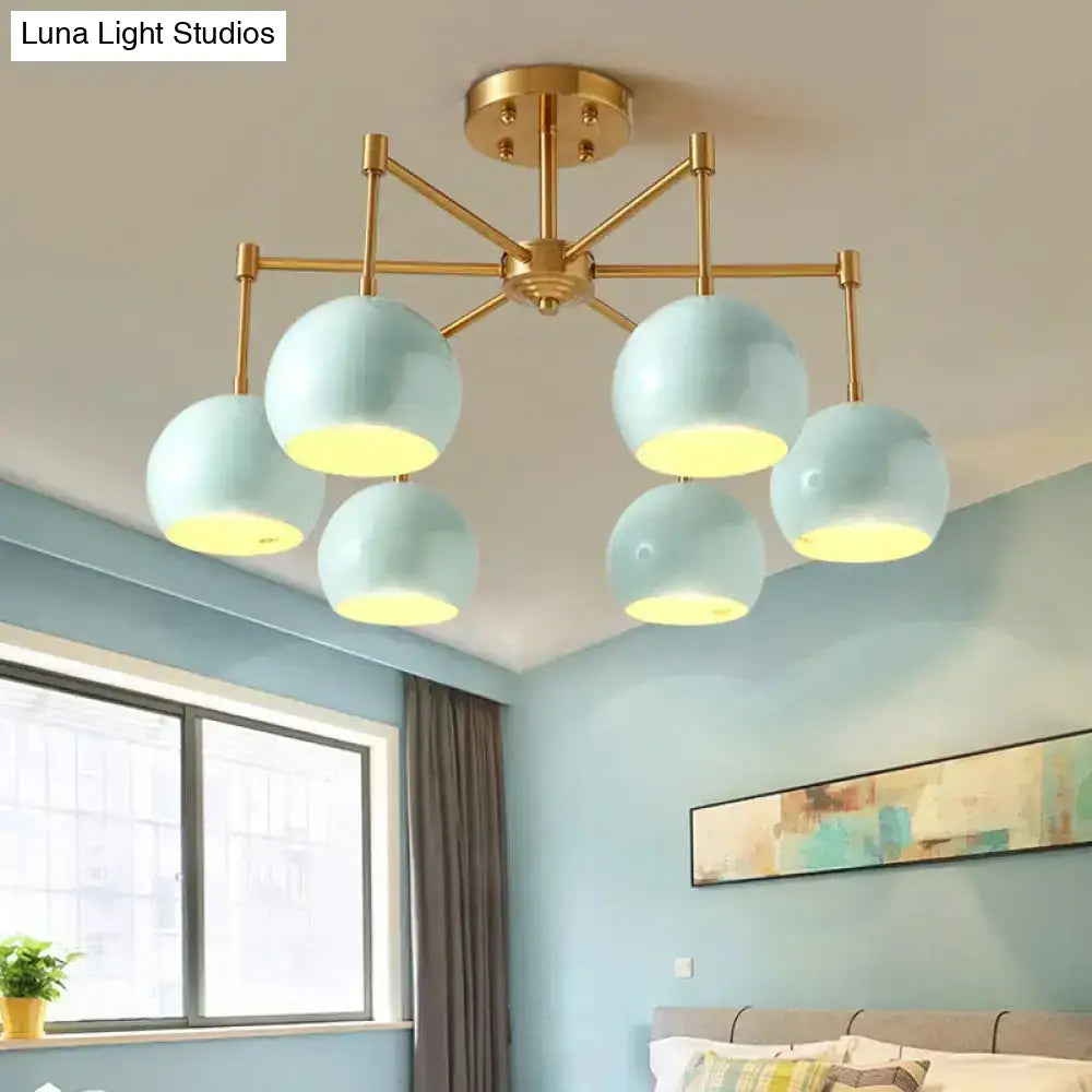 Green Metal Modernist Semi Flush Globe Ceiling Light With Radial Arm - Ideal For Living Room