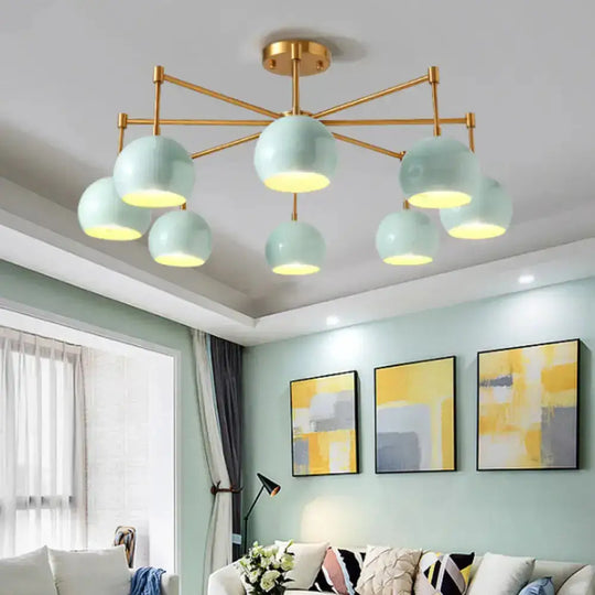 Green Metal Modernist Semi Flush Globe Ceiling Light With Radial Arm - Ideal For Living Room 8 /