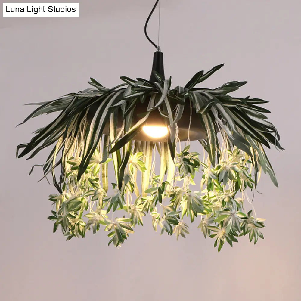 Green Metal Pendant Light: Industrial Plant Down Lighting Led Bulb - Ideal For Restaurants