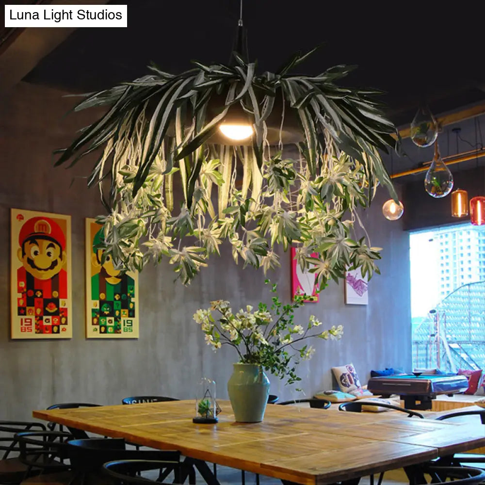 Green Metal Pendant Light With 1 Led Bulb For Restaurant Down Lighting