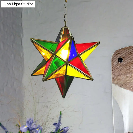 Green Metal Star Shape Pendant Light - Traditional 1-Head Suspension Lamp