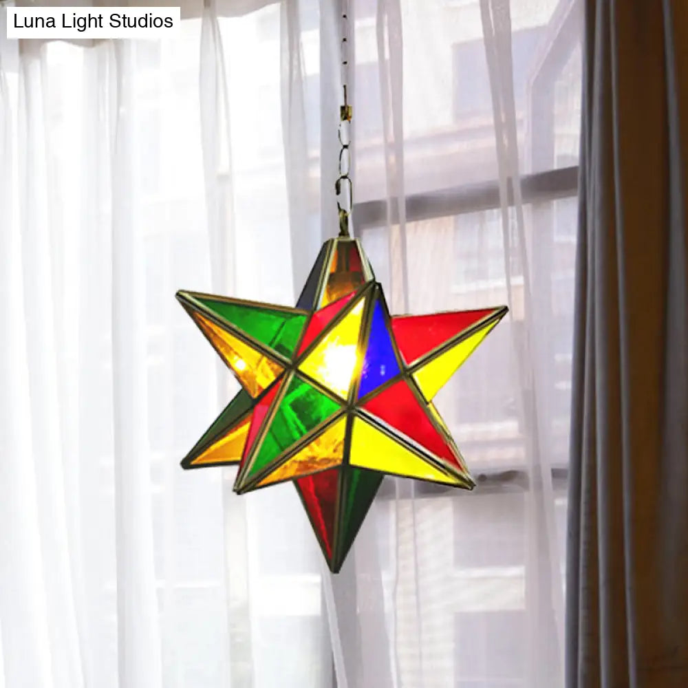 Green Metal Star Shape Pendant Light - Traditional 1-Head Suspension Lamp