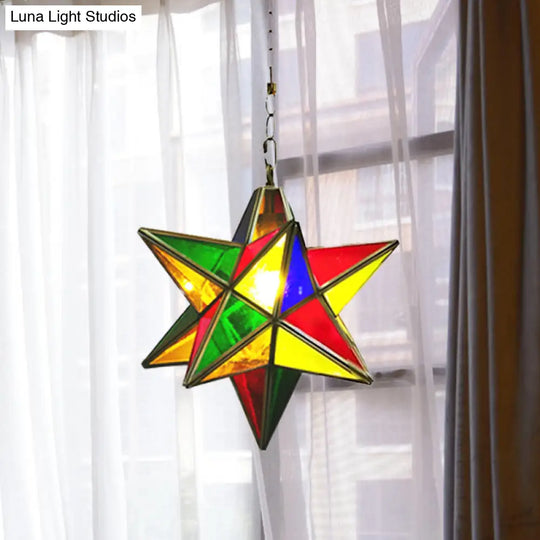 Green Metal Star Shape Pendant Light - Traditional 1-Head Suspension Lamp