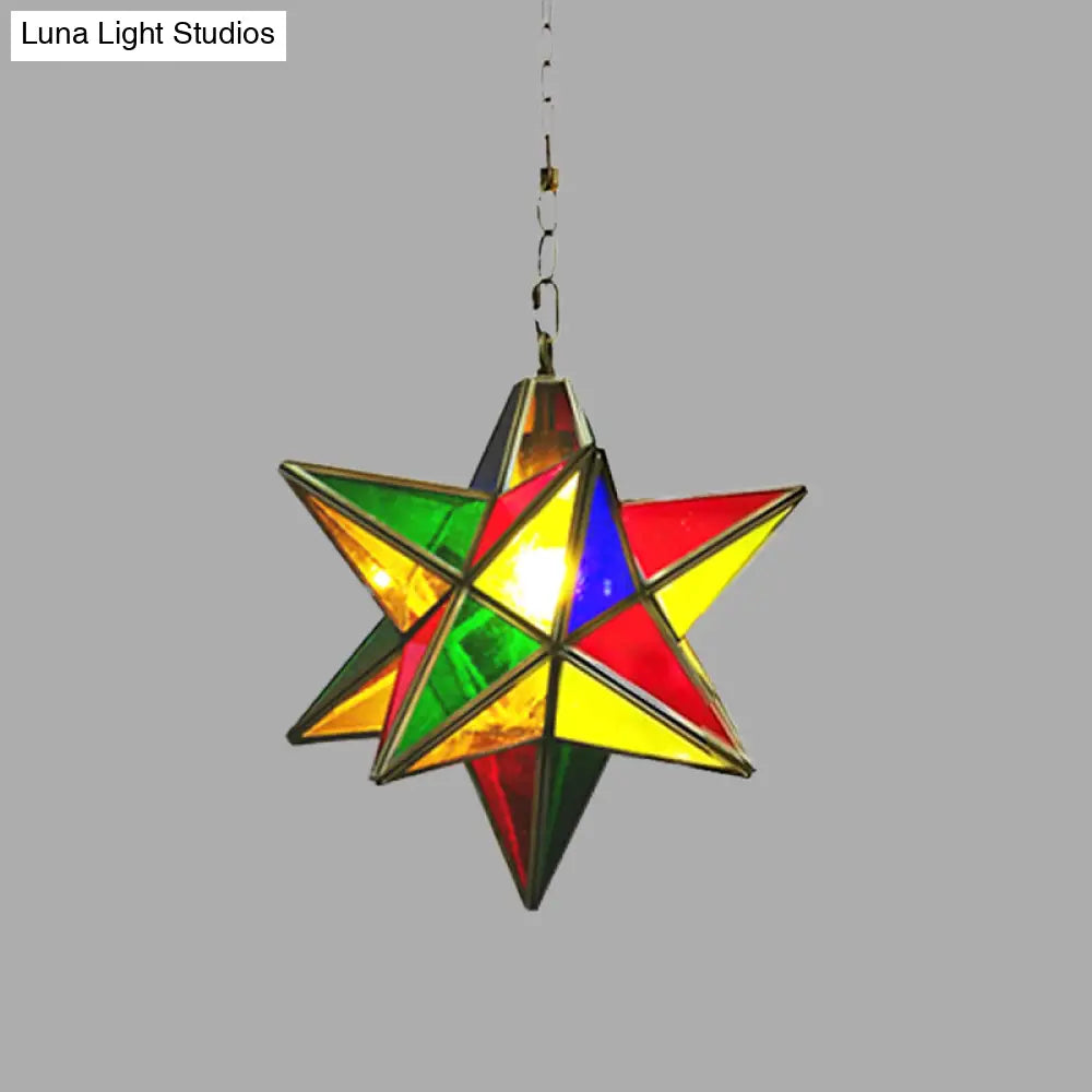 Green Metal Star Shape Pendant Light - Traditional 1-Head Suspension Lamp