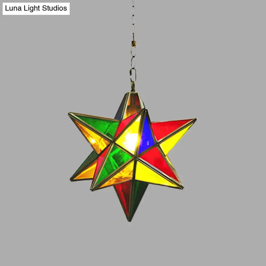 Green Metal Star Shape Pendant Light - Traditional 1-Head Suspension Lamp