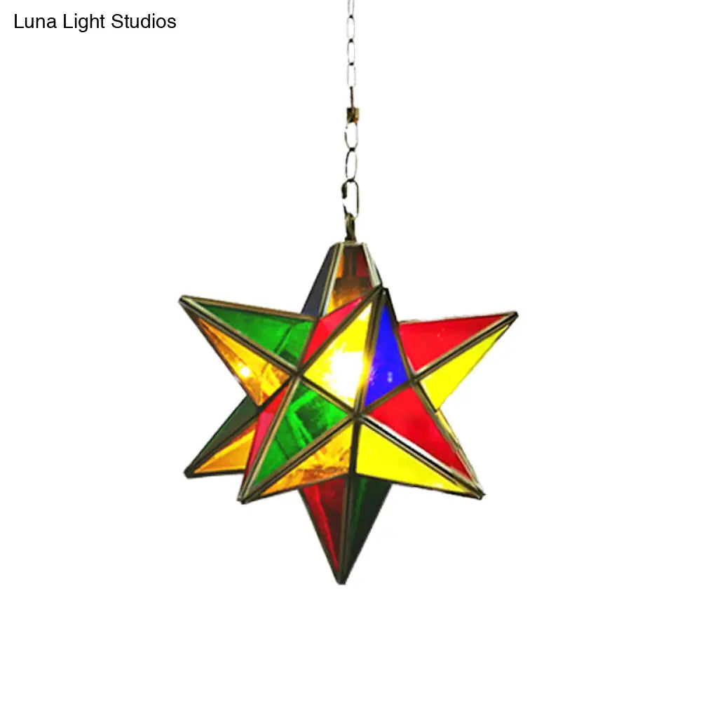 Green Metal Star Shape Pendant Light - Traditional 1-Head Suspension Lamp