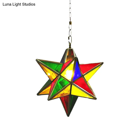 Green Metal Star Shape Pendant Light - Traditional 1-Head Suspension Lamp