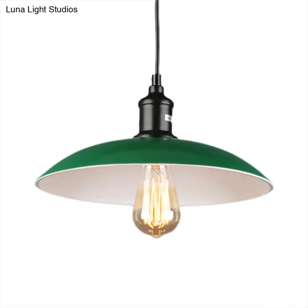 Green Vintage Dome Pendant Light For Dining Table Or Ceiling - 14/18 Dia