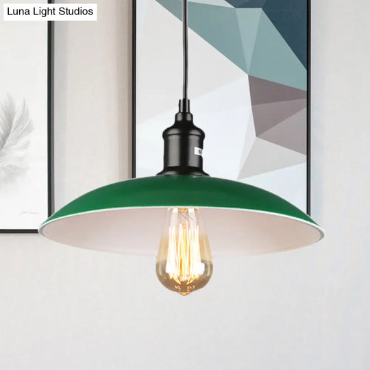 Green Metallic Vintage Pendant Light With Dome Shade - 14’/18’ Diameter