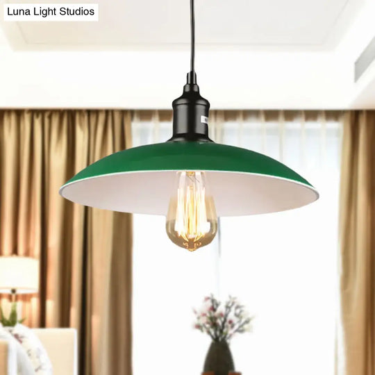 Green Vintage Dome Pendant Light For Dining Table Or Ceiling - 14/18 Dia