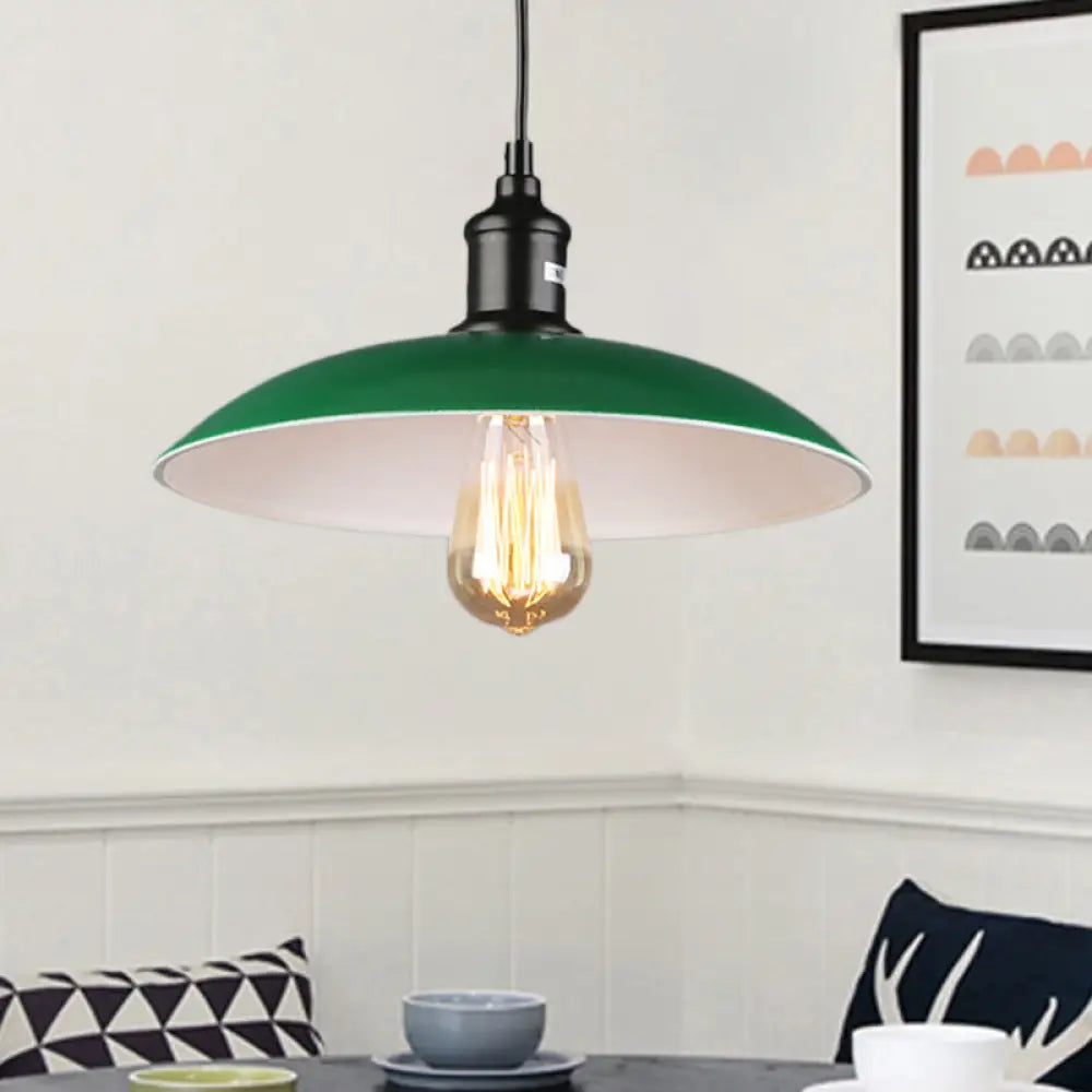 Green Metallic Vintage Pendant Light With Dome Shade - 14’/18’ Diameter / 14’