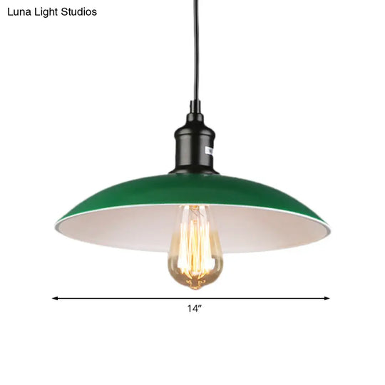 Green Metallic Vintage Pendant Light With Dome Shade - 14’/18’ Diameter