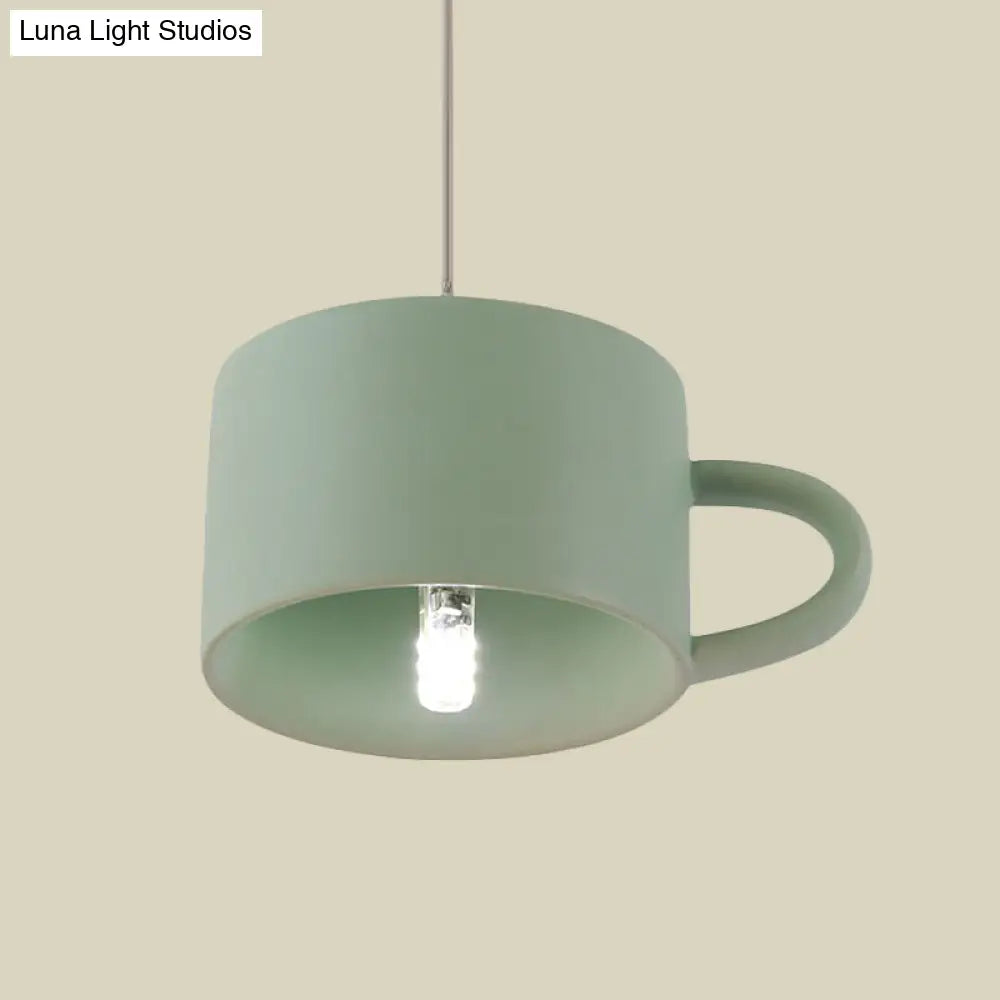 Green Nordic Cup Shape Ceramic Led Pendant Lamp For Modern Restaurants