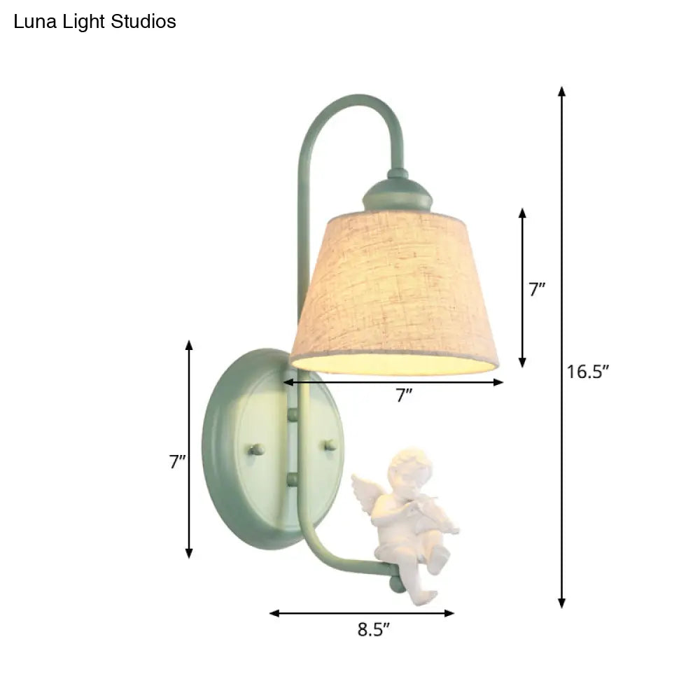 Green Nordic Metal Wall Lamp: 1-Light Angel Sconce With Tapered Shade For Living Room