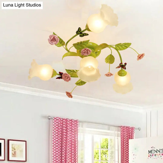 Semi-Flush Mount Bedroom Ceiling Light Fixture - Traditional Opaque Glass Spiral Design (4/7 Bulbs)