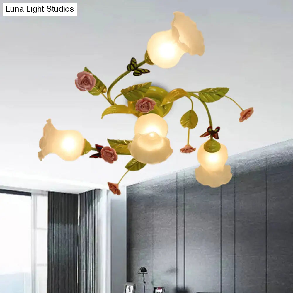 Green Opaque Glass Spiral Bedroom Ceiling Light Fixture - Semi - Flush Mount (4/7 Bulbs)