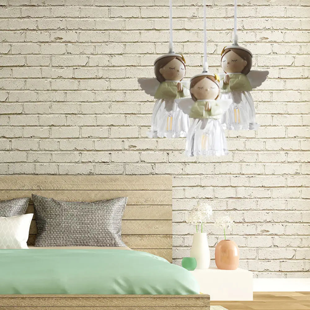 Green Resin Angel Child Pendant Light - Single Bulb Hanging Fixture For Bedroom 3 /