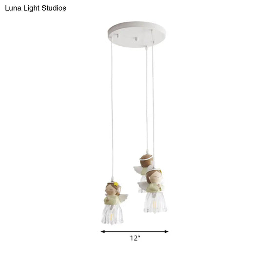 Green Resin Angel Child Pendant Light - Single Bulb Hanging Fixture For Bedroom