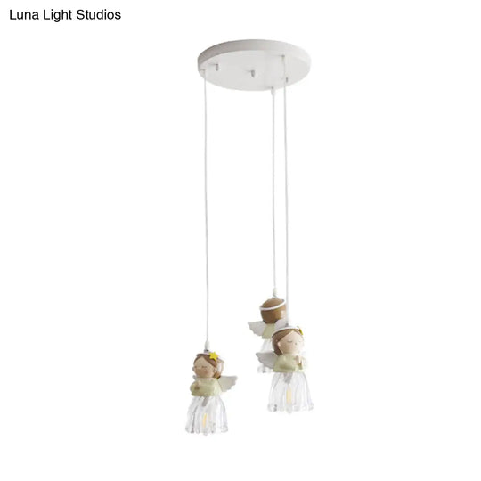 Green Resin Angel Child Pendant Light - Single Bulb Hanging Fixture For Bedroom