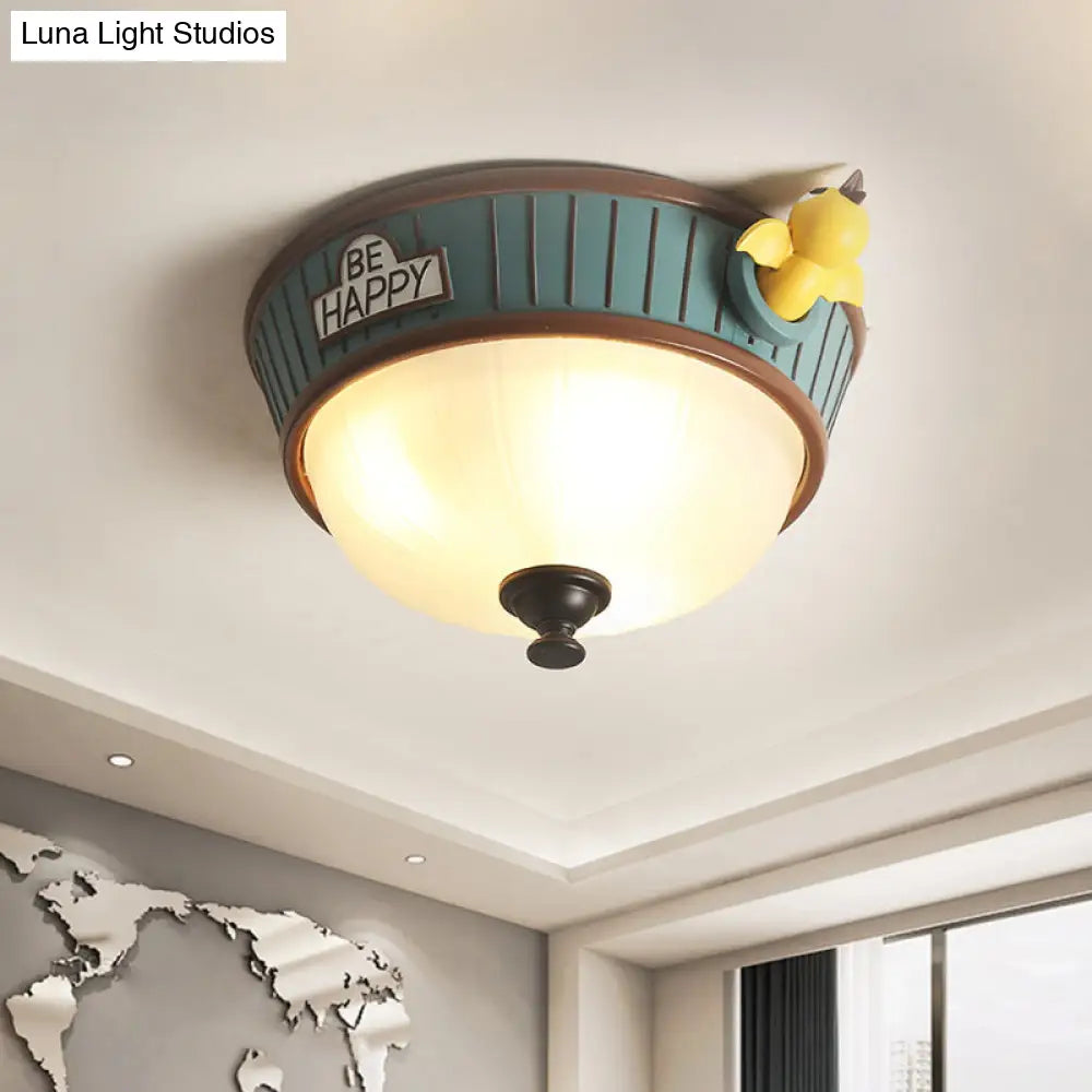 Green Resin Dome Flush Mount Ceiling Light Fixture - 3 Lights Ideal For Bedroom