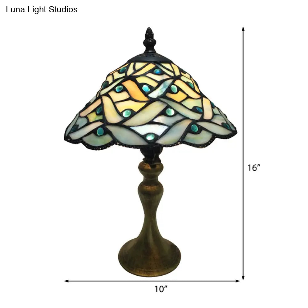 Green Stained Glass Conical Desk Lamp - Tiffany Antique Style | Study Room & Bedside Light 1