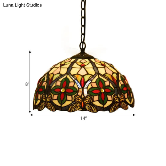 Green Stained Glass Tiffany Pendant Light With Flower Pattern
