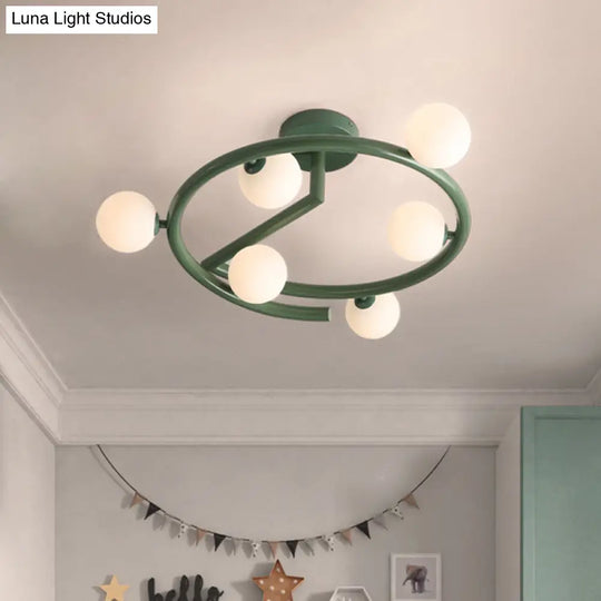 Green Swirled Arm Milk Glass Bubble Flush Light - Nordic 6 Heads Semi - Flush Ceiling