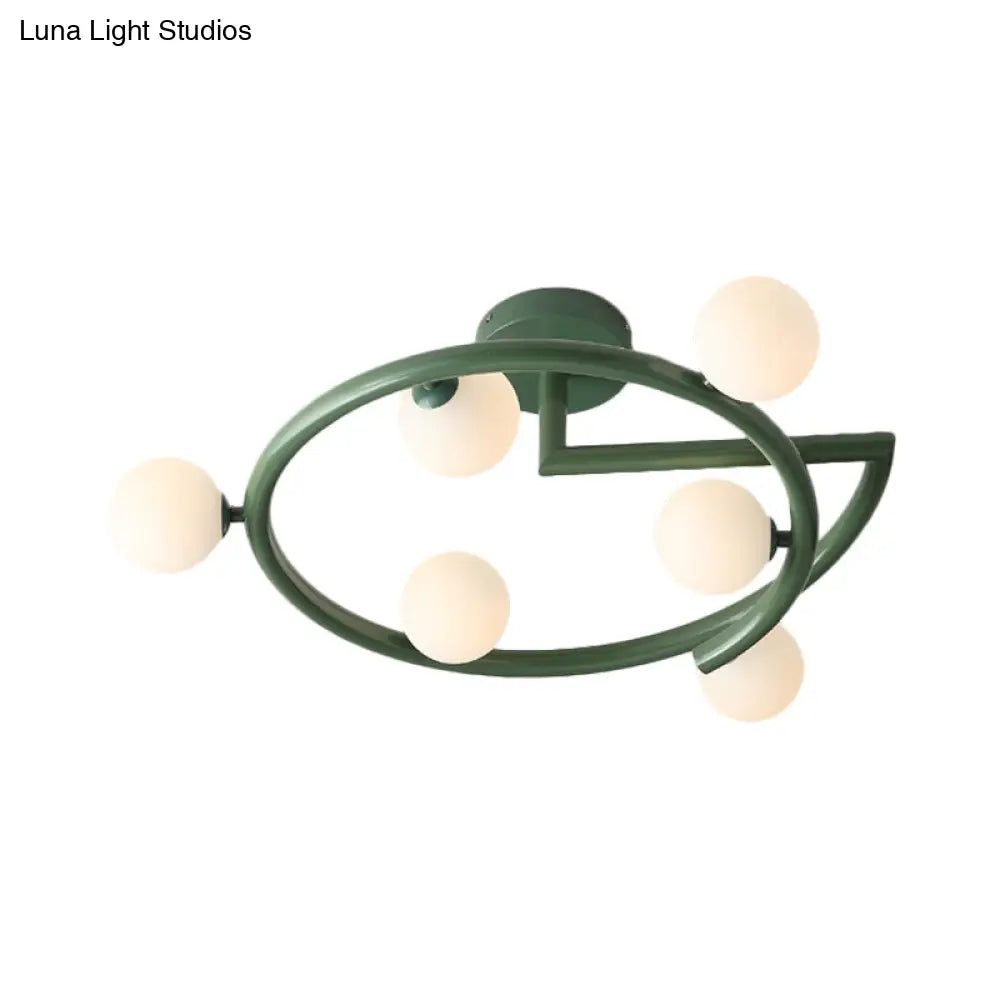 Green Swirled Arm Milk Glass Bubble Flush Light - Nordic 6 Heads Semi - Flush Ceiling