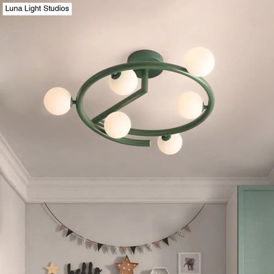 Green Swirled Arm Milk Glass Bubble Flush Light - Nordic 6 Heads Semi-Flush Ceiling