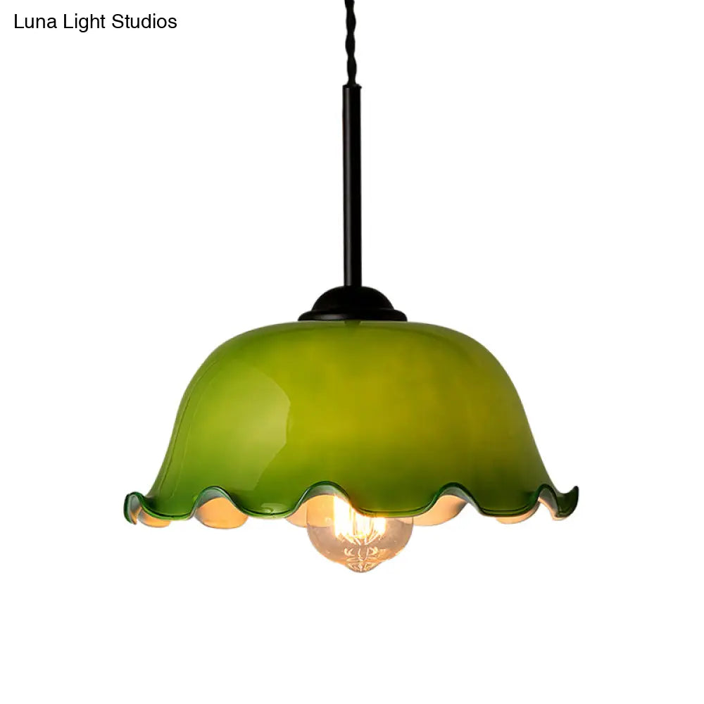 Green/White Glass Pendant Rustic Black Bowl Ceiling Lamp For Living Room