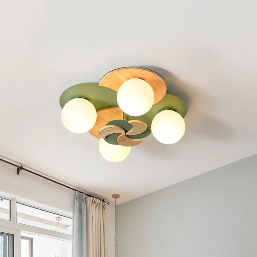 Green/White Nordic Semi - Flush Mount Lighting With 4 Bulbs For Bedroom Green