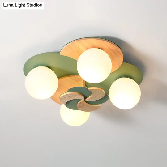 Green/White Nordic Semi-Flush Mount Lighting With 4 Bulbs For Bedroom