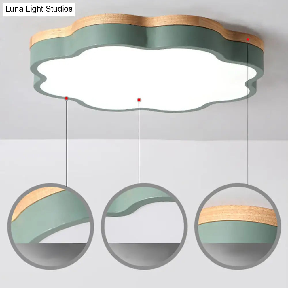 Green & Wood Floral Led Ceiling Lamp For Bedroom - Simple Sleek