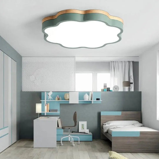 Green & Wood Floral Led Ceiling Lamp For Bedroom - Simple Sleek / 16’ Third Gear