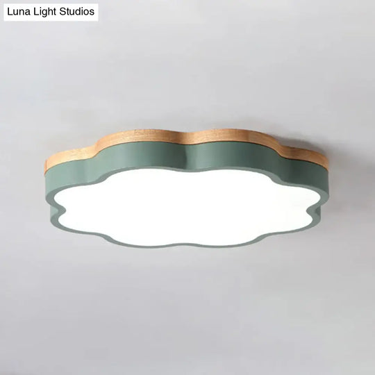 Green & Wood Floral Led Ceiling Lamp For Bedroom - Simple Sleek / 16 White