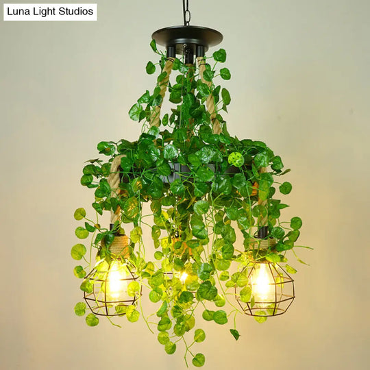Iron Pendant Chandelier With Antique Grenade Cage And Plant Decor Perfect For Restaurants Green